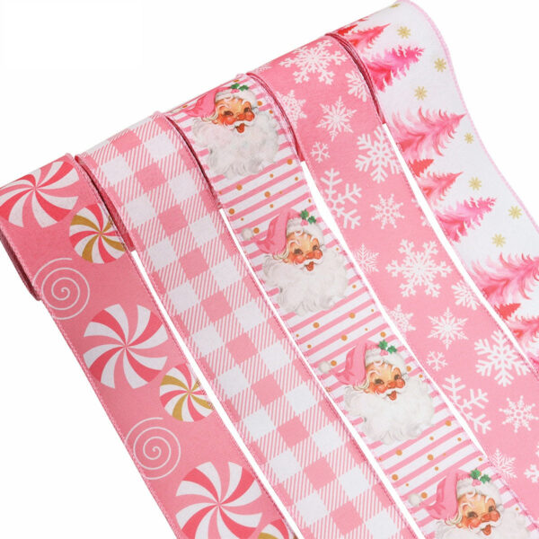 63mm 2.5 inch Pink Christmas Wired Hemming Tape 5 Pack - Image 2