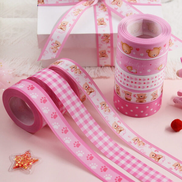 22mm Pink Bear Paw Print Ribbed Ribbon 8 Color Set - Image 3