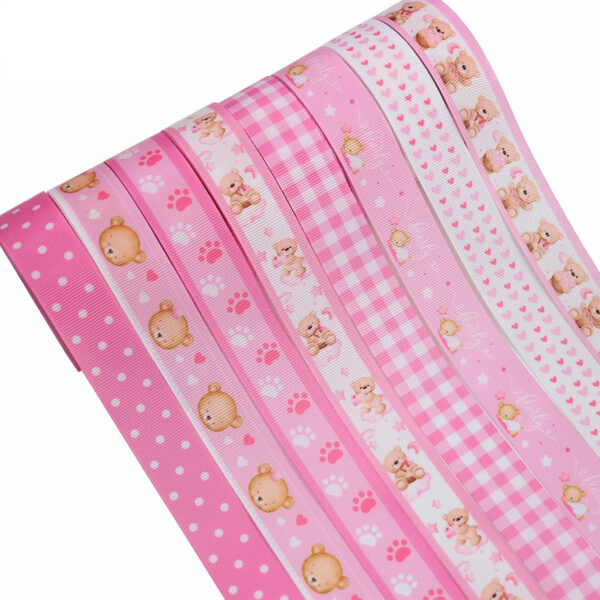 22mm Pink Bear Paw Print Ribbed Ribbon 8 Color Set - Image 2