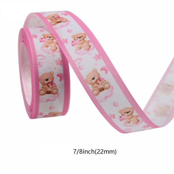 22mm Pink Bear Paw Print Ribbed Ribbon 8 Color Set - Image 4