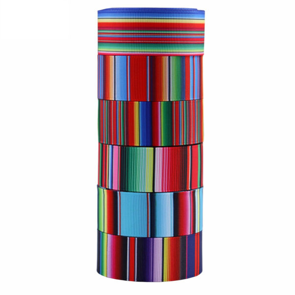 1 Inch Mexican Carnival Ribbed Ribbon with Rainbow Stripes 6 Pack - Image 2