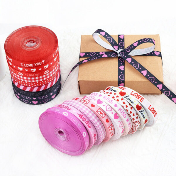 10mm Heart-Patterned Wedding and Proposal Ribbed Ribbon 18 Colors - Image 3