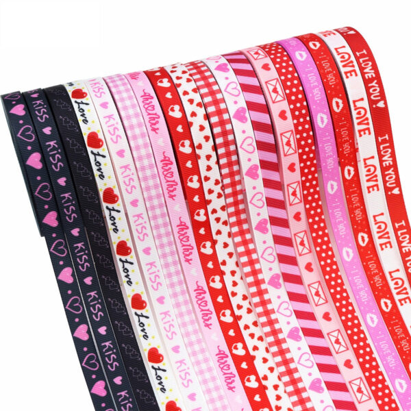10mm Heart-Patterned Wedding and Proposal Ribbed Ribbon 18 Colors - Image 2
