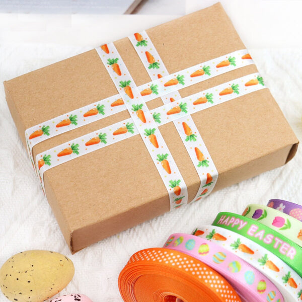 10mm Easter Satin Ribbon Colorful Eggs Carrots 6 Pack - Image 3