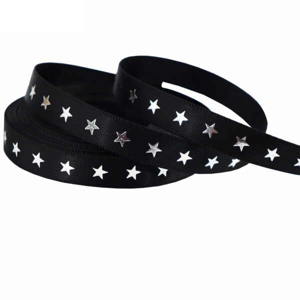 10mm Black Silver-Foil Star Ribbon 50 Yards - Image 2