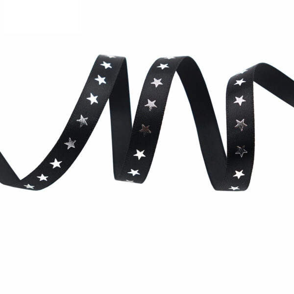 10mm Black Silver-Foil Star Ribbon 50 Yards - Image 3