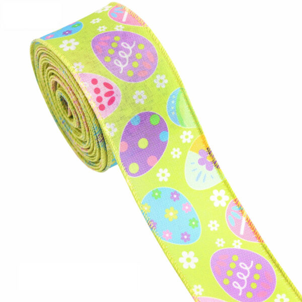 2/2.5 Inch Easter Hem Wire Edge Colorful Eggs Bunnies Carrots Ribbon 4 Pack - Image 4