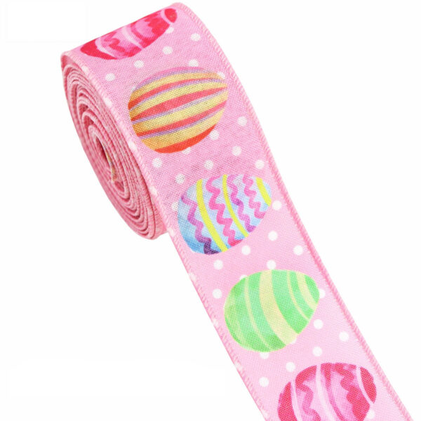 2/2.5 Inch Easter Hem Wire Edge Colorful Eggs Bunnies Carrots Ribbon 4 Pack - Image 5