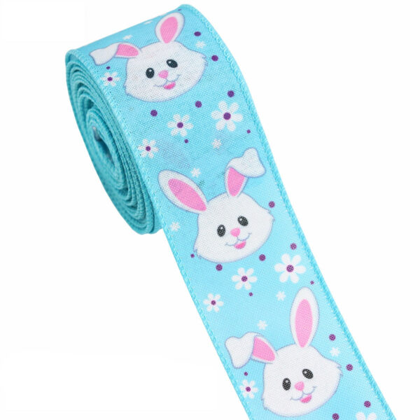 2/2.5 Inch Easter Hem Wire Edge Colorful Eggs Bunnies Carrots Ribbon 4 Pack - Image 6