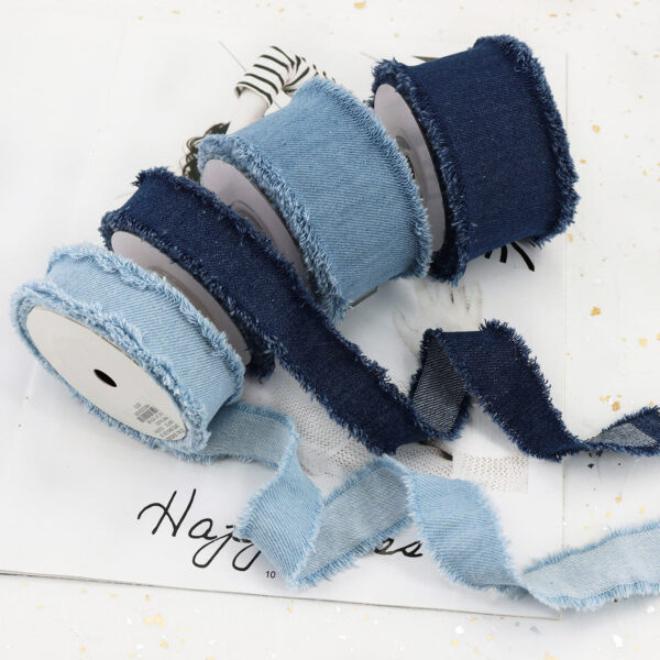 3/4/5cm Light and Dark Denim Ribbons 9 Pack - Image 2