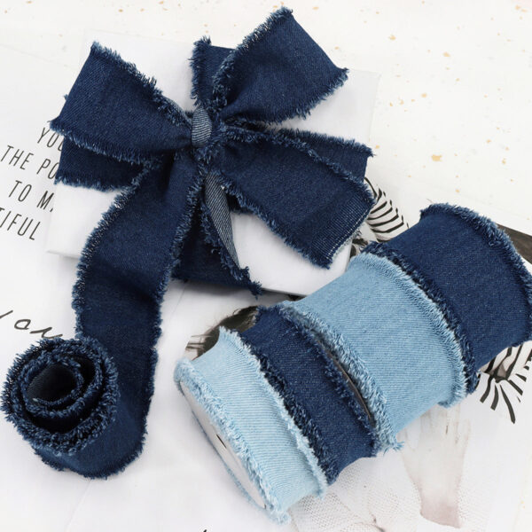 3/4/5cm Light and Dark Denim Ribbons 9 Pack - Image 3