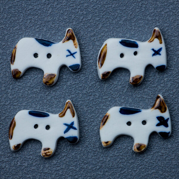 Cute Puppy Dog Shape 2 Hole Handmade Ceramic Buttons 4pcs - Image 2