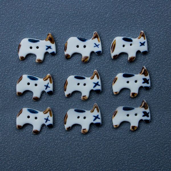 Cute Puppy Dog Shape 2 Hole Handmade Ceramic Buttons 4pcs - Image 4