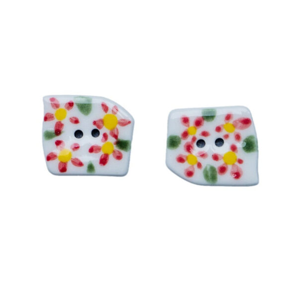 Trapezoidal 2 Hole Hand Painted Flower Flame Ice Cream Ceramic Buttons 4pcs - Image 3