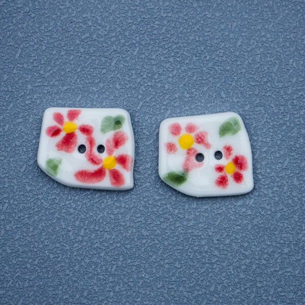 Trapezoidal 2 Hole Hand Painted Flower Flame Ice Cream Ceramic Buttons 4pcs - Image 4