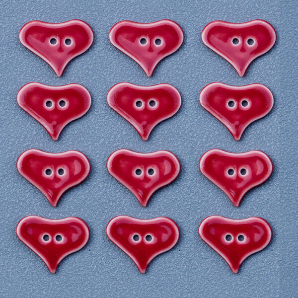 30mm Red Heart Shaped 2-Hole Handmade Ceramic Decorative Buttons 6pcs - Image 3
