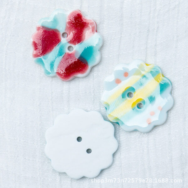 25mm Laced Round 2 Hole Ceramic Buttons for DIY Bracelet and Necklace Accessories 10PCS - Image 2