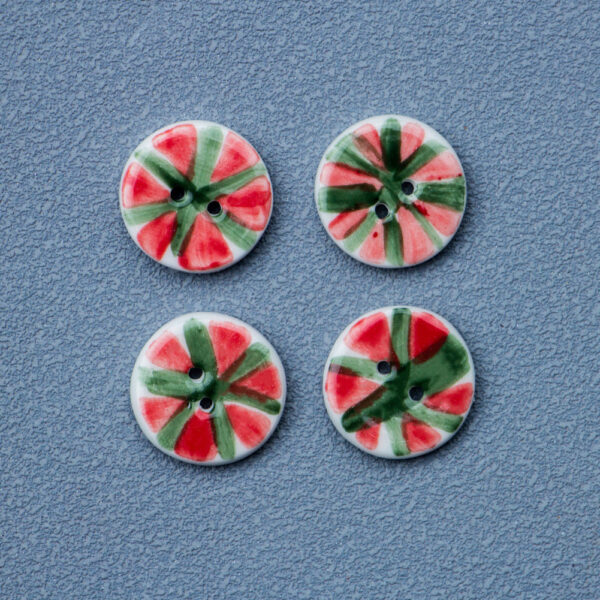 20mm Red and Green Vintage Round Watermelon 2 Hole Ceramic Buttons 10pcs - Image 4