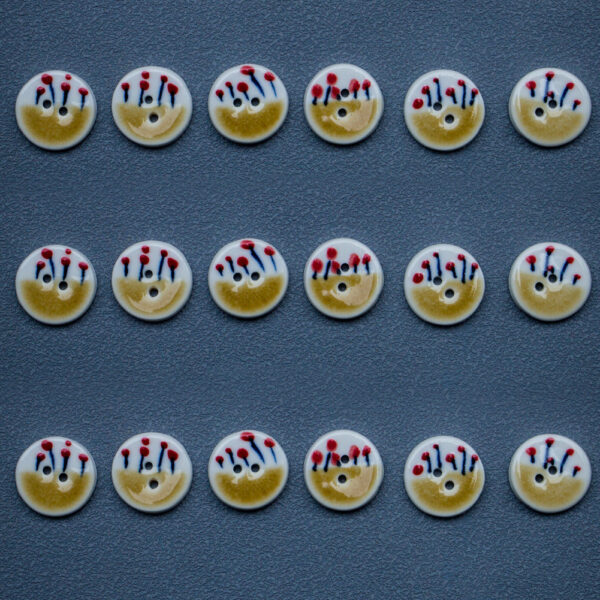 20mm Tea Yellow Small Red Flower Round 2 Hole Handmade Ceramic Buttons 4pcs - Image 4