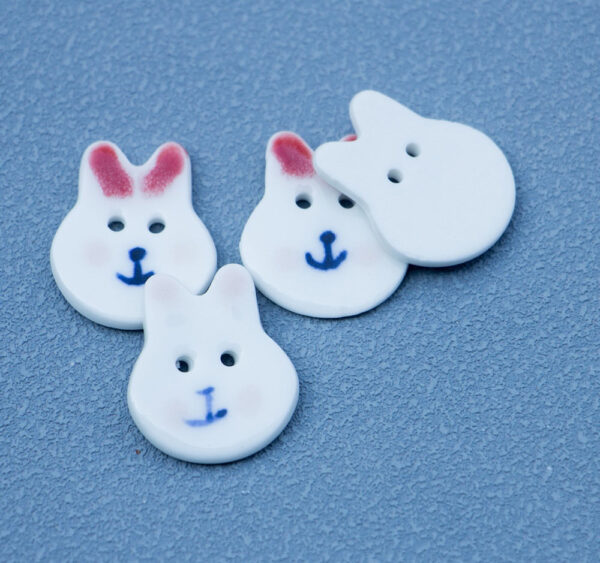 19mm Hand Painted Red Pink Eared Rabbit 2 Hole Ceramic Buttons 10pcs - Image 2