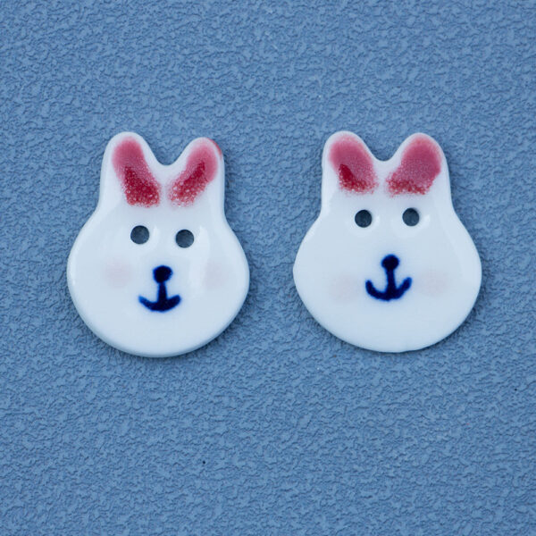 19mm Hand Painted Red Pink Eared Rabbit 2 Hole Ceramic Buttons 10pcs - Image 4