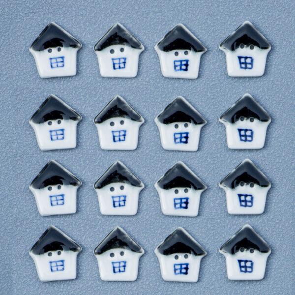 22mm Black and White Small House 2 Hole Hand Painted Ceramic Buttons 10pcs - Image 3