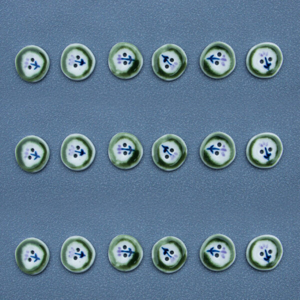 20mm Irregular Round Green Flower Hand-Painted Ceramic Buttons 4pcs - Image 2