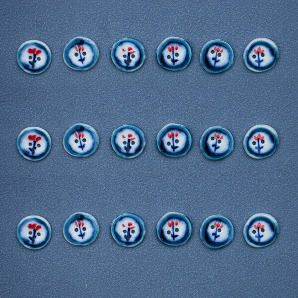 20mm Irregular Round Dark Blue Ceramic Buttons with Hand-painted Red Flower 6pcs - Image 5