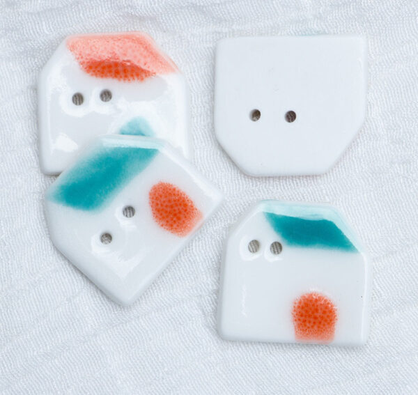 23mm Blue Orange Tile-Roofed Small House Handmade Ceramic DIY Buttons 6pcs - Image 2