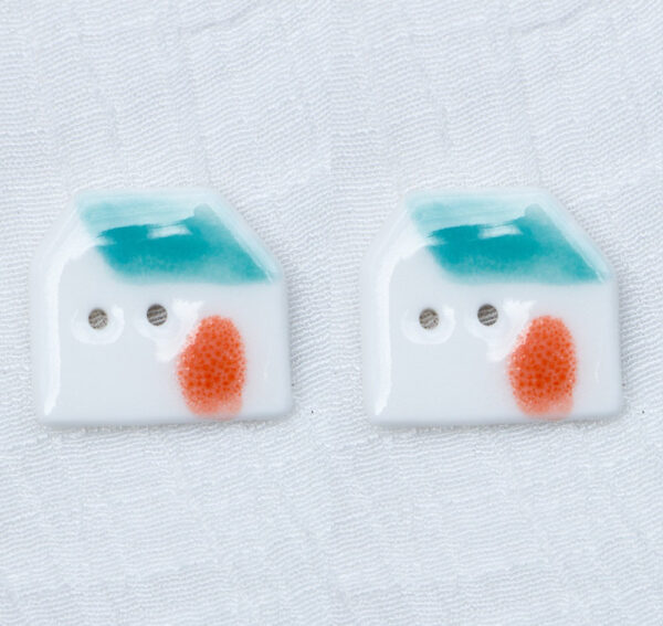23mm Blue Orange Tile-Roofed Small House Handmade Ceramic DIY Buttons 6pcs - Image 3