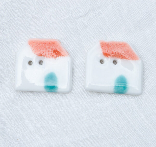 23mm Blue Orange Tile-Roofed Small House Handmade Ceramic DIY Buttons 6pcs - Image 4