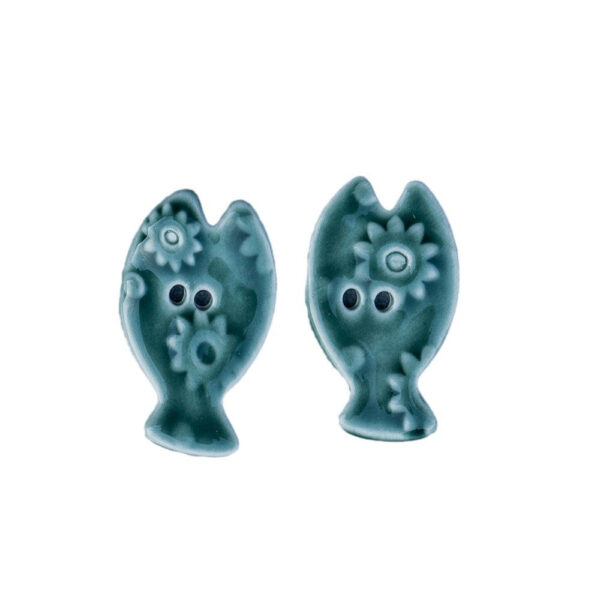 33mm Green Moss Colored Fish Shaped 2 Hole Ceramic DIY Buttons 6pcs
