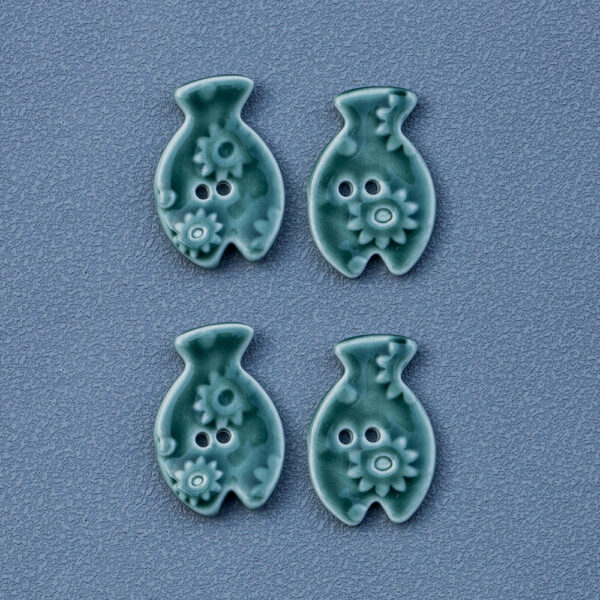 33mm Green Moss Colored Fish Shaped 2 Hole Ceramic DIY Buttons 6pcs - Image 3