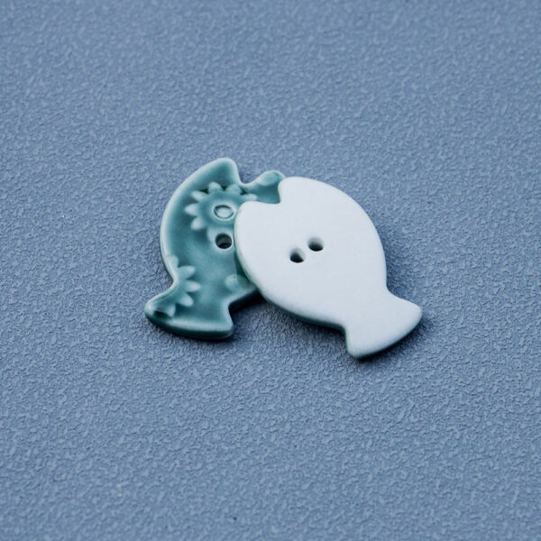 33mm Green Moss Colored Fish Shaped 2 Hole Ceramic DIY Buttons 6pcs - Image 2