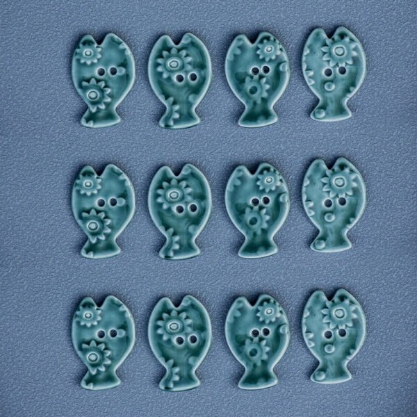 33mm Green Moss Colored Fish Shaped 2 Hole Ceramic DIY Buttons 6pcs - Image 4