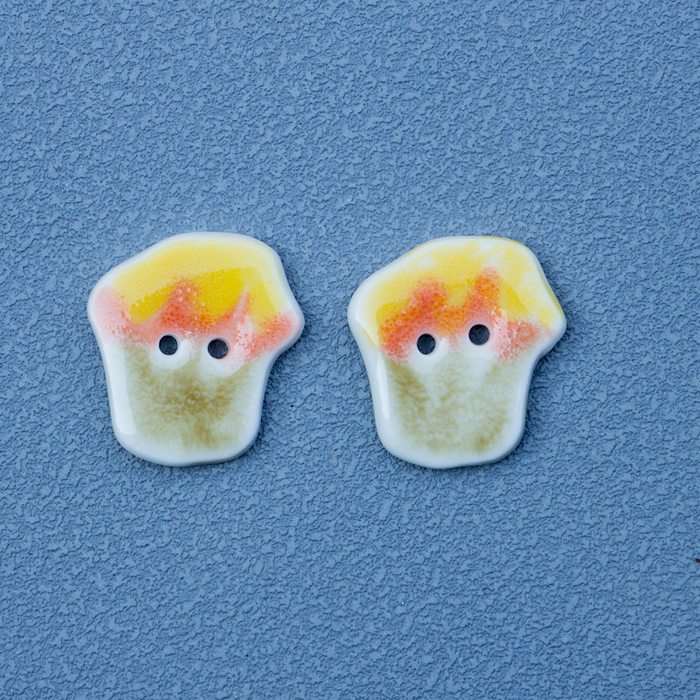 20mm Green & Yellow Ice Cream Cake Ceramic Buttons for DIY Handmade Ornaments 6pcs - Image 3