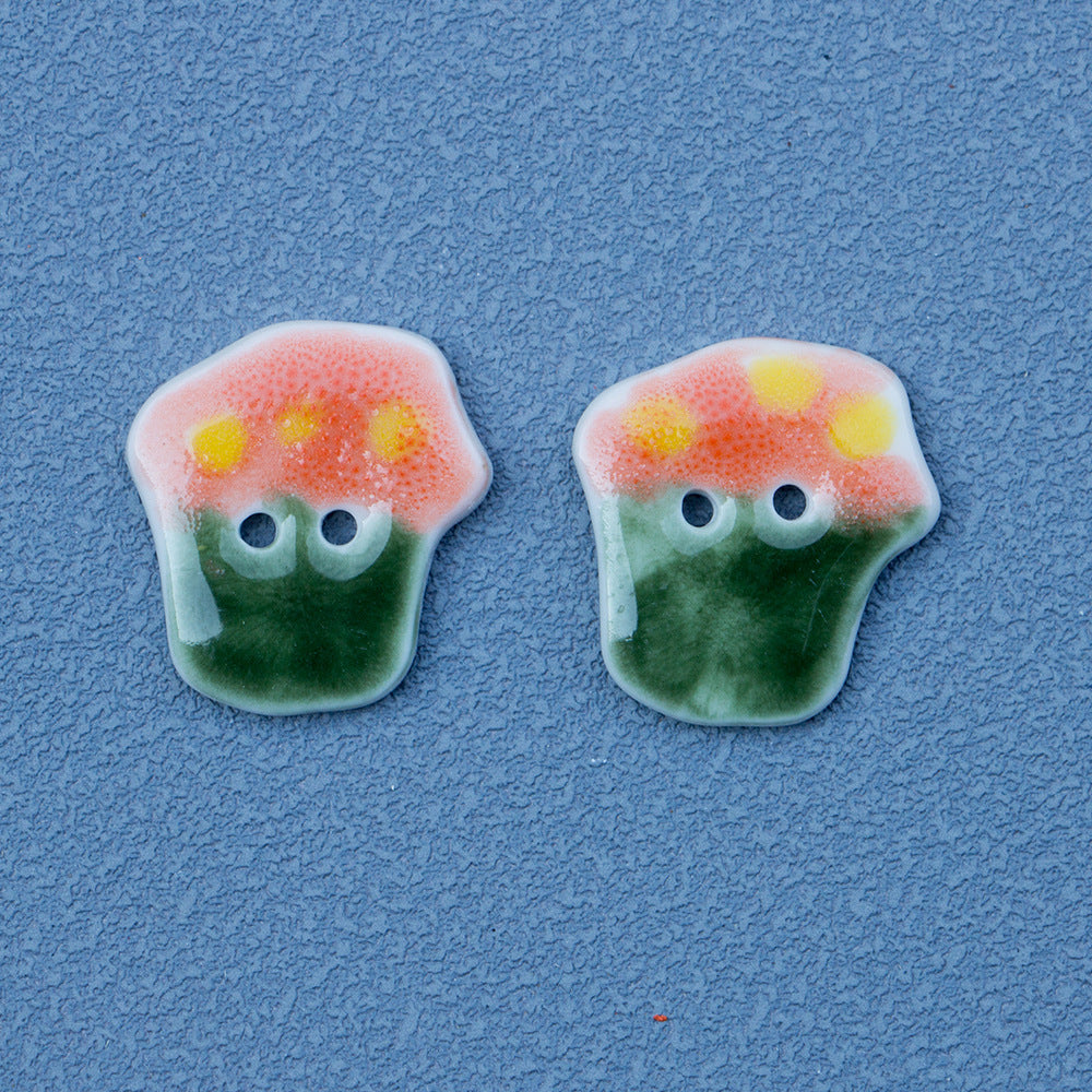 20mm Green & Yellow Ice Cream Cake Ceramic Buttons for DIY Handmade Ornaments 6pcs - Image 2