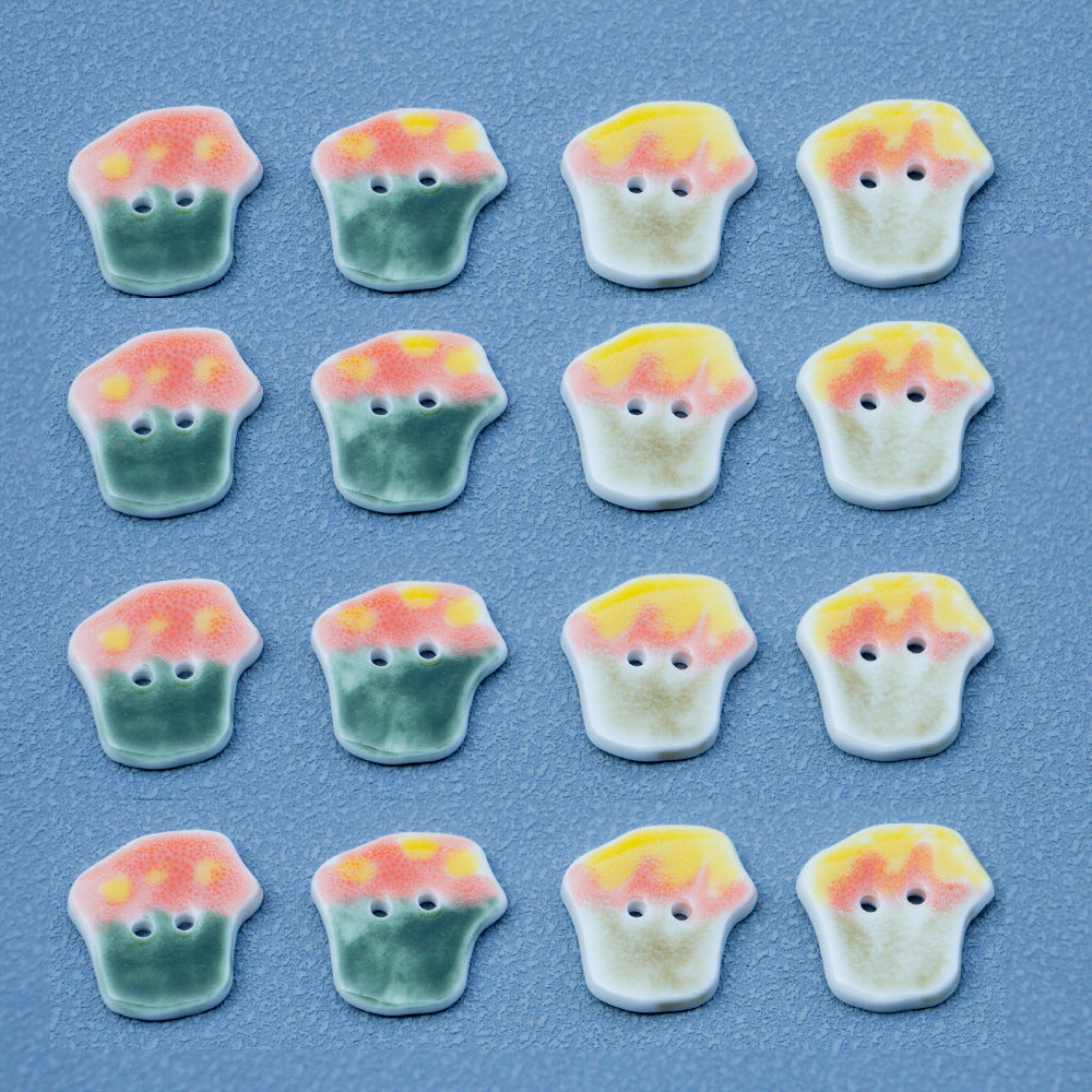 20mm Green & Yellow Ice Cream Cake Ceramic Buttons for DIY Handmade Ornaments 6pcs - Image 5