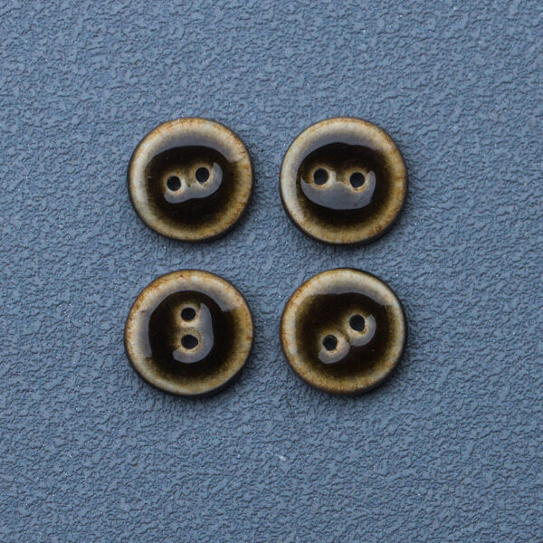 16mm Round 2-Hole Handmade Dark Brown Glazed Ceramic Buttons 6pcs - Image 2