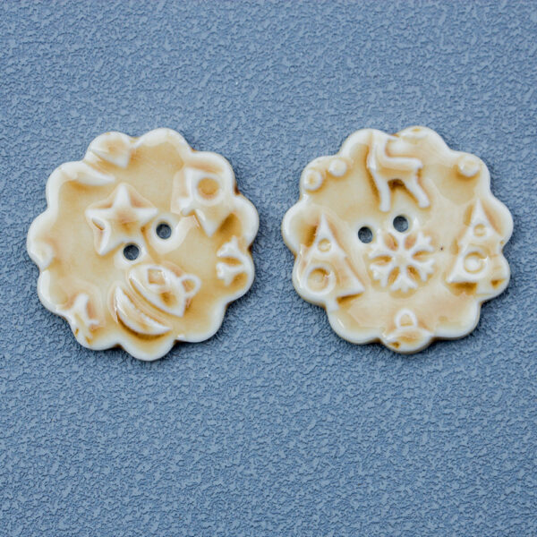 32mm Round 2-Hole Handmade DIY Ceramic Buttons with Snowflake Elk Pattern 6PCS - Image 8