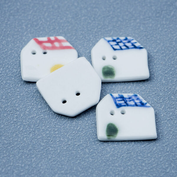 23mm Red/Blue Tile-roofed Small House Handmade Ceramic Button 2pcs - Image 3
