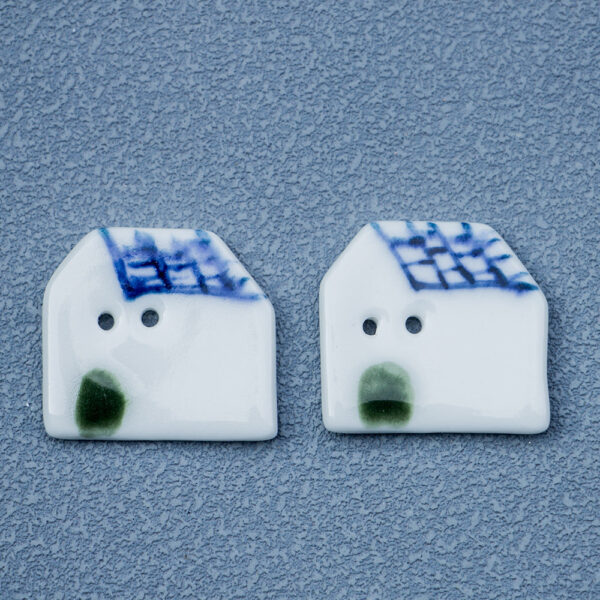 23mm Red/Blue Tile-roofed Small House Handmade Ceramic Button 2pcs - Image 5
