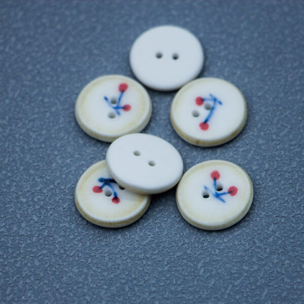 16mm Hand-Painted Ceramic Buttons with Cherry Pattern Brown Border 4PCS - Image 3