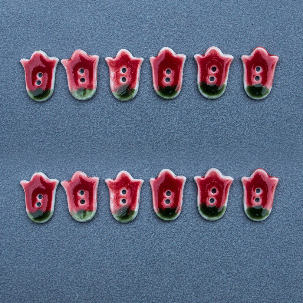 24mm Red Tulip 2 Hole Handmade DIY Ceramic Buttons 5pcs - Image 4