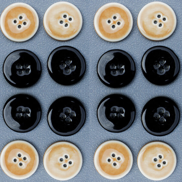 28mm Black and Khaki Round 4-Hole Handmade Ceramic Buttons 6pcs - Image 2