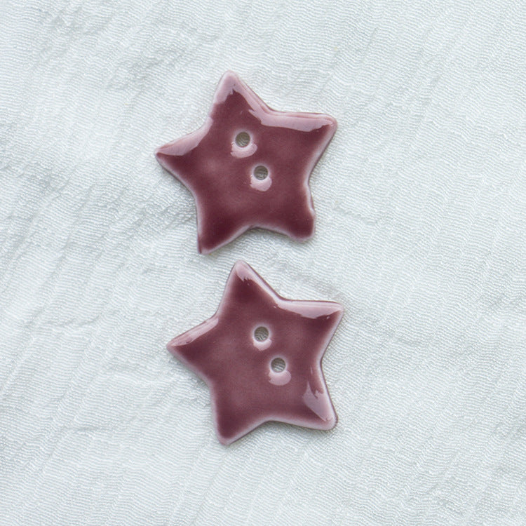 30mm Burgundy and Light Blue Star Shaped 2 Hole Handmade Ceramic Buttons 10pcs - Image 5