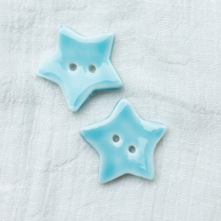 30mm Burgundy and Light Blue Star Shaped 2 Hole Handmade Ceramic Buttons 10pcs - Image 4
