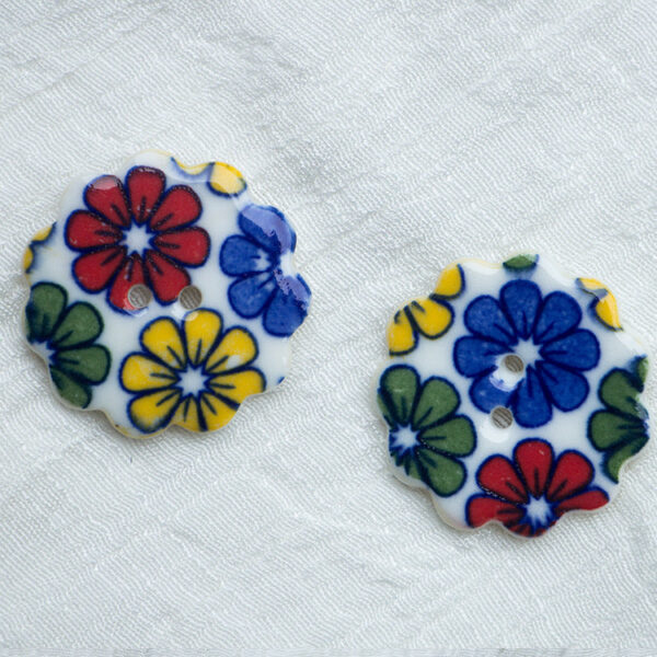 30mm 2-Hole Handmade DIY Ceramic Buttons Blue and White Flower Pattern 10pcs - Image 2