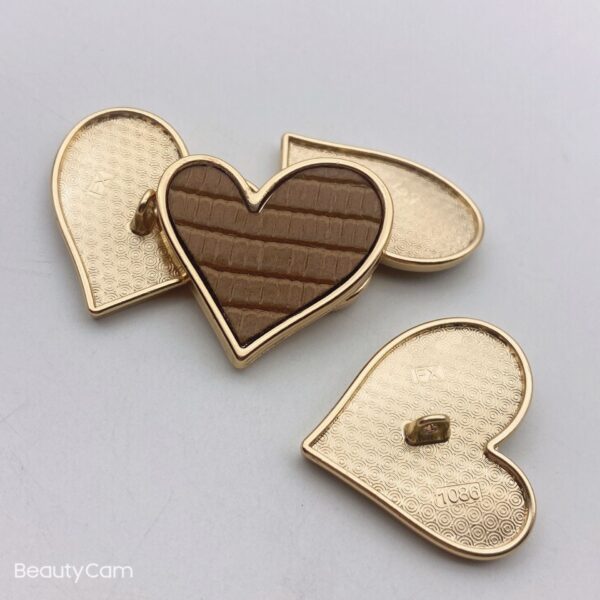 25mm Leather Surface Heart-Shaped Metal Shank Buttons 10pcs - Image 5