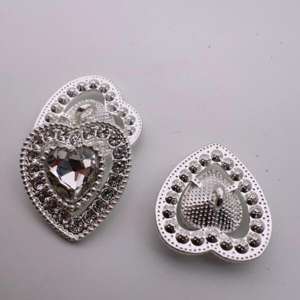 25mm Vintage Heart Shaped Crystal Metal Shank Buttons 10pcs - Image 2